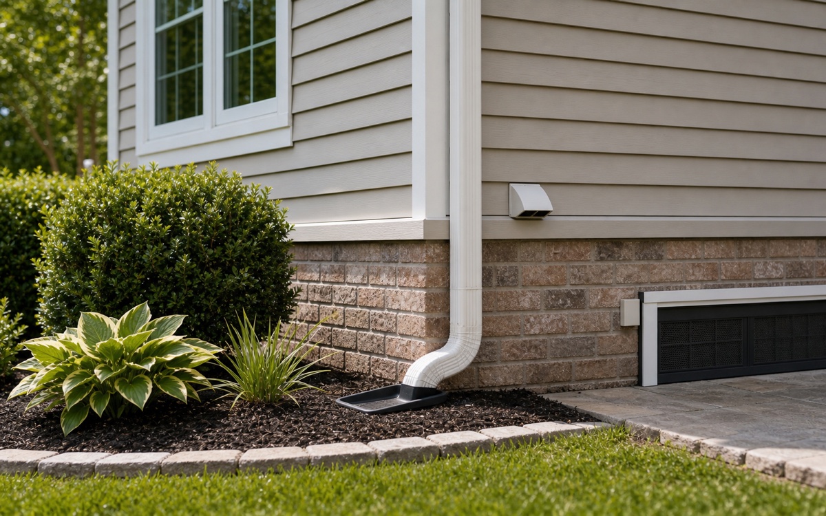 Residential foundation perimeter prepared for pest control service.